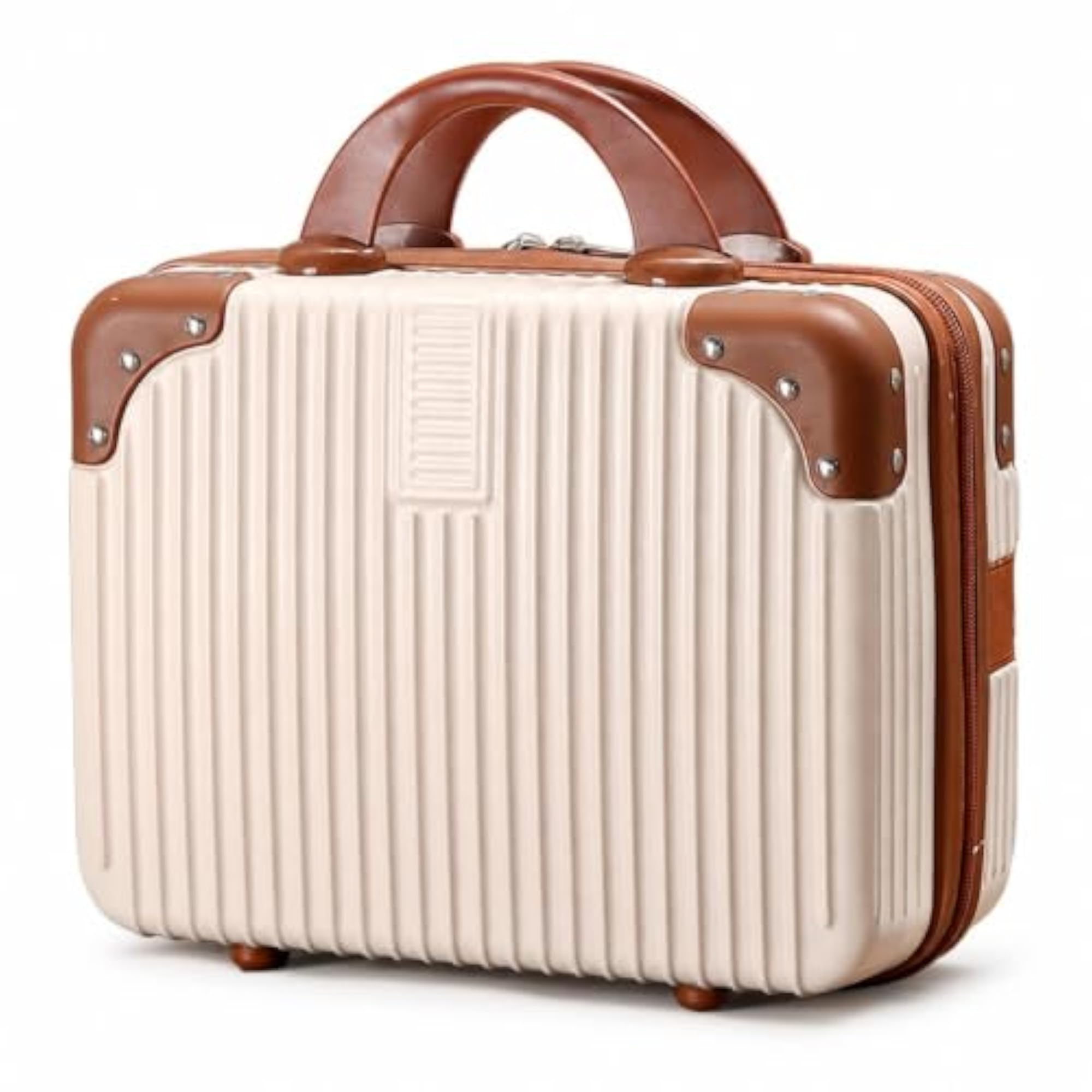 Hard Shell Vanity Case Makeup Organiser, Cream Brown